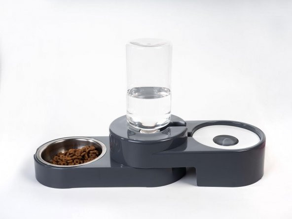 Miapet Köşeli Ayarlanabilir Hazneli Çelik Taslı Kedi-Köpek Mama Ve Su Kabı Seti 1000Ml Gri - 4