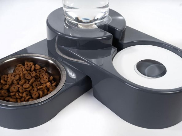 Miapet Köşeli Ayarlanabilir Hazneli Çelik Taslı Kedi-Köpek Mama Ve Su Kabı Seti 1000Ml Gri - 6