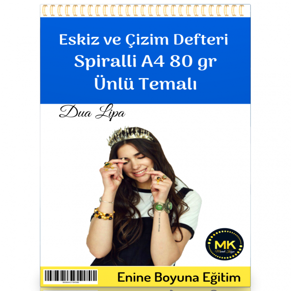 Dua Lipa Temalı Eskiz ve Çizim Defter Spiralli 100 Sayfa A4 80 gr