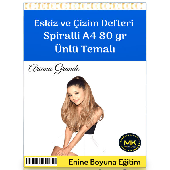 Ariana Grande Temalı Eskiz ve Çizim Defter Spiralli 100 Sayfa A4 80 gr
