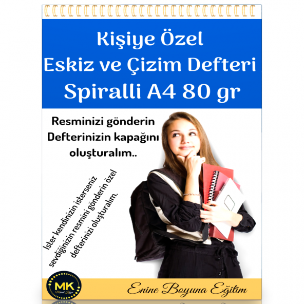 Sizin Resminizin Olduğu Eskiz ve Çizim Defter Spiralli 200 Sayfa A4-A5 80 gr (2 Defter)