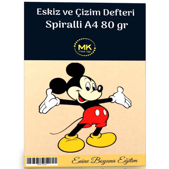 Çizgi Film Temalı Eskiz ve Çizim Defteri Kraft Spiralli 100 Sayfa A4 80 gr