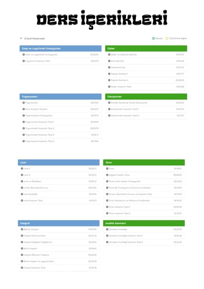 12. Sınıf Matematik Online Görüntülü Eğitim Seti - Resim 3