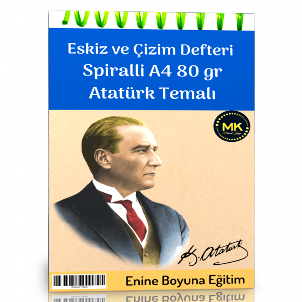Atatürk Temalı Eskiz ve Çizim Defteri Kraft Spiralli 100 Sayfa A4 80 gr