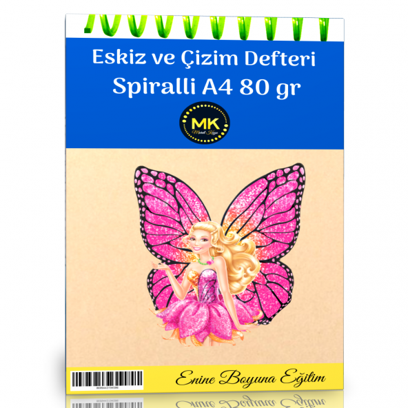 Barbie Bebek Temalı Eskiz ve Çizim Defteri Kraft Spiralli 100 Sayfa A4 80 gr