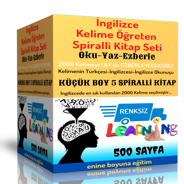 İngilizce Kelime Öğreten Kitap Seti (Küçük BOY 5 Spiralli Kitap) - Renksiz