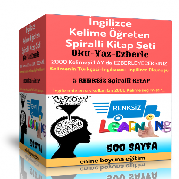 İngilizce Kelime Öğreten Spiralli Kitap Seti (5 Süper Renksiz Kitap)