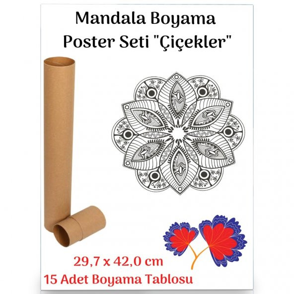 Mandala Poster Tablosu Çiçekler 15 Adet (30 cm x42 cm)