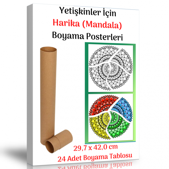 Yetişkinler İçin Harika Mandala Boyama Posterleri 24 Adet (30 cm x42 cm)