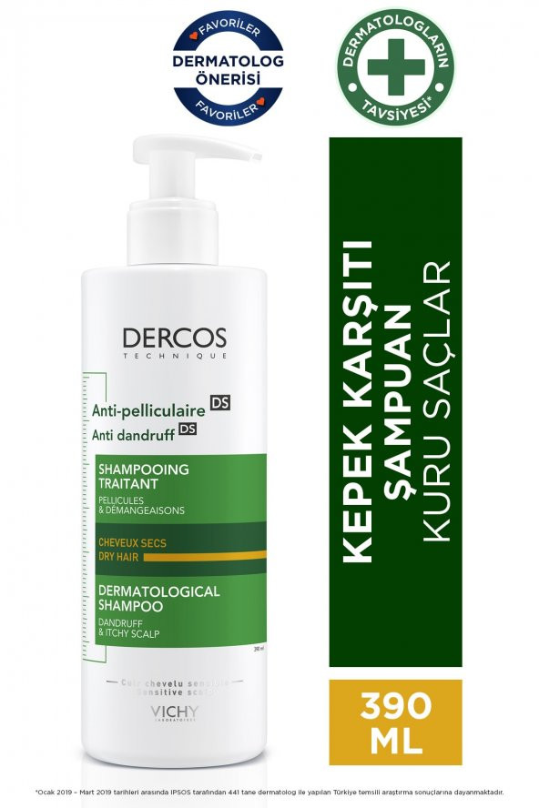 VICHY Dercos Anti-Dandruff Kepek Karşıtı Şampuan Kuru Saçlar 390 ml 3337875492799