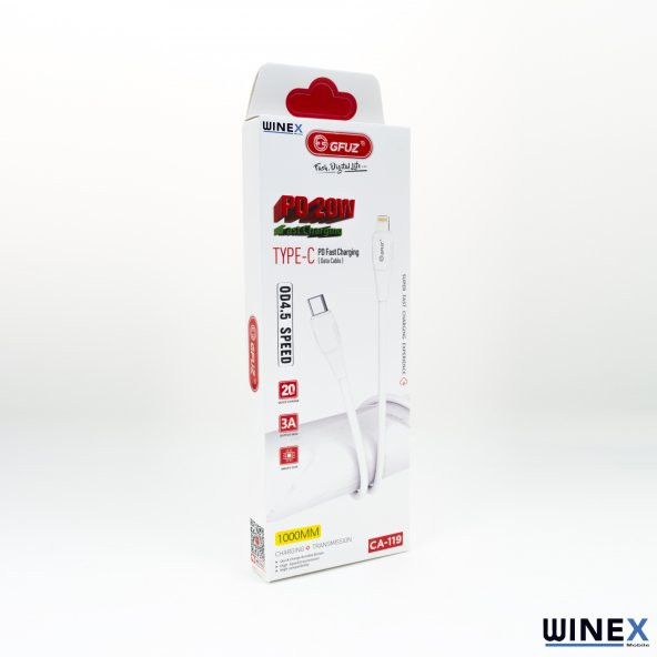 Winex CA119 3A PD20 Type-C to Lightning Data ve Hızlı Şarj Kablosu Beyaz - 4