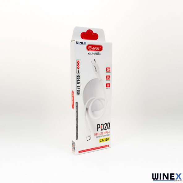 Winex CA120 PD20W 3A Type-C to Type-C Data ve Hızlı Şarj Kablosu Beyaz - 4
