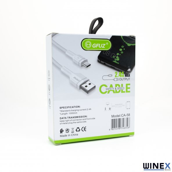 Winex CA58 2.4A UsbA to Type-C Data ve Hızlı Şarj Kablosu Siyah - 5