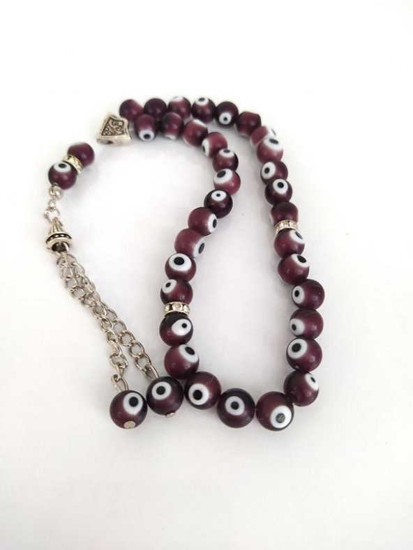 Tesbih Cam 8 mm Nazar Boncuklu Kötü göz kovucu el işi Mor Renk Hediyelik Hakiki Cam Tespih - 3