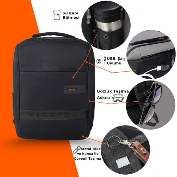 NPO Prestige 16" Smart Notebook Sırt Çantası-Siyah - 6