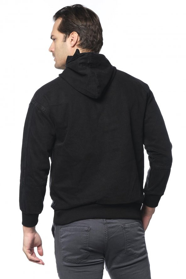 Erkek Kapüşonlu Kanguru Cepli Kot Sweatshirt - 4