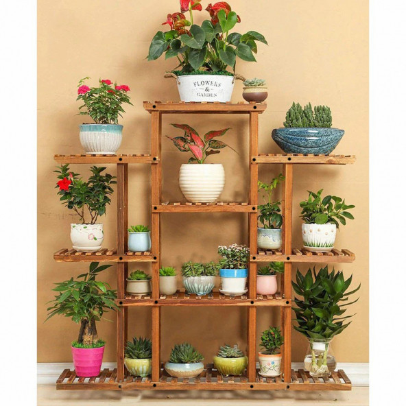 Eskitme Ceviz Ahşap Dekoratif Çiçeklik Saksılık Balkon Bahçe Standı Mobilyası