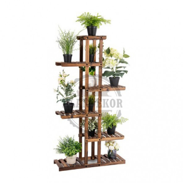 Eskitme Ceviz Rengi Ahşap Dekoratif Çiçeklik Saksılık Balkon Bahçe Standı