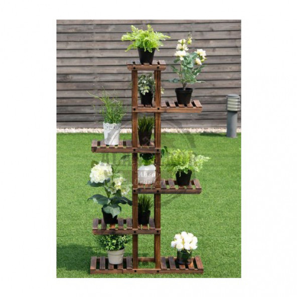 Eskitme Ceviz Rengi Ahşap Dekoratif Çiçeklik Saksılık Balkon Bahçe Standı - 3
