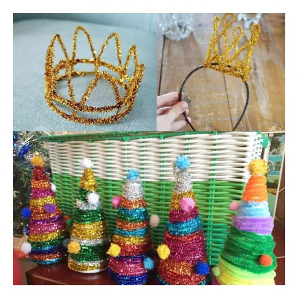 Metalik Şönil Renkli 30 Cm 100lü 1 Paket Artlantis 30 Cm Renkli Metalik Tüylü Tel 100 lü 1 Paket - 7