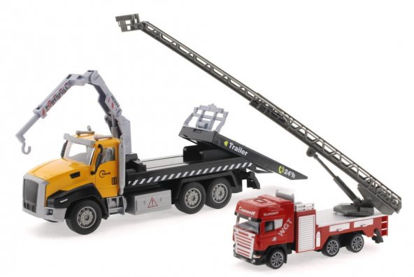 Die Cast Çek Bırak Vinçli Kurtarıcı ve Merdivenli İtfaiye Aracı - 4