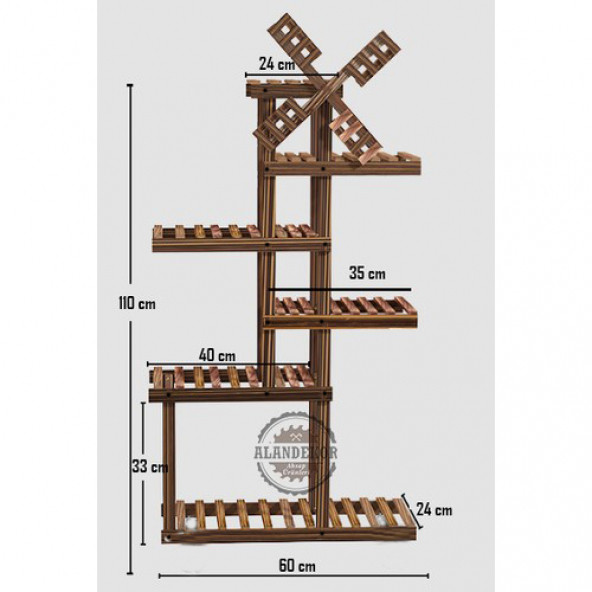 Eskitme Ahşap Dekoratif Çiçeklik Saksılık Balkon Bahçe Standı - 3