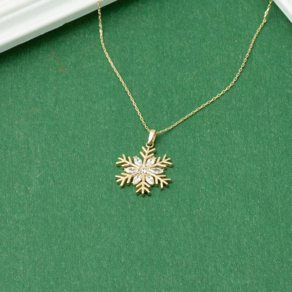14 Ayar Altın Kar Tanesi Kolye - Resim 3