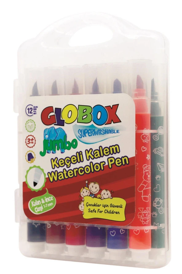 Globox 12 Renk Keçeli Kalem Plastik Kutulu ürün görseli 1