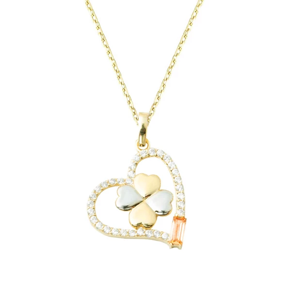 Kalp İçinde Yonca 14 Ayar Altın Kolye ürün görseli 1