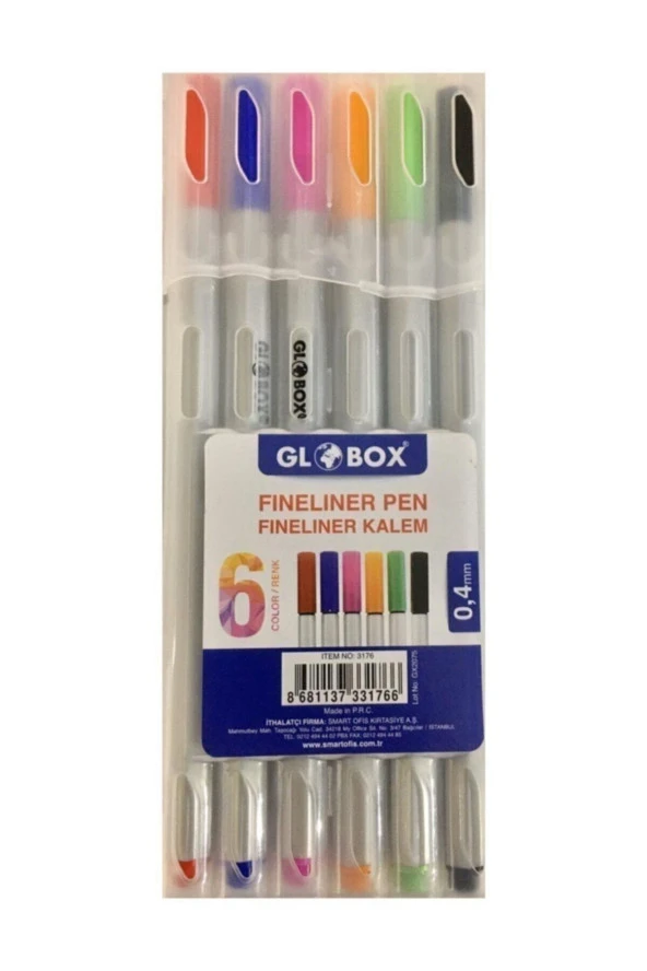Globox Fineliner Keçeli Boya Kalemi 6 Lı Plastik Kutulu