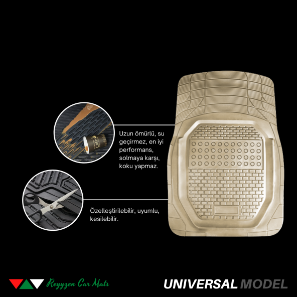Reyyzen Audi Q5 Paspas Üniversal Oto Paspas 3D Havuzlu Kesilebilir Bej 2012 Sonrası - 3