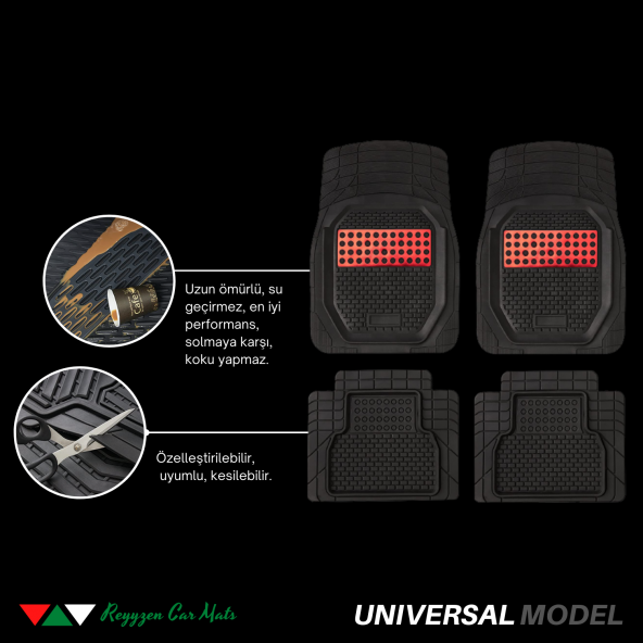 Reyyzen Citroen C5 Paspas Üniversal Oto Paspas 3D Havuzlu Kesilebilir Kırmızı 2008 Sonrası - 2