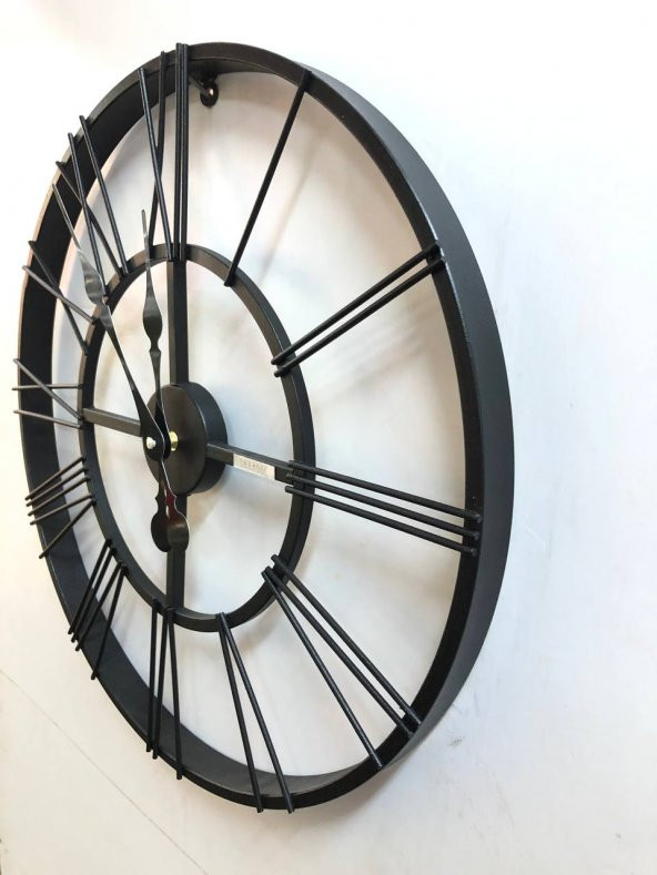 Enarose Ferforje Büyük Boy 50 cm Metal Çerçeveli Lazer Kesim Toz Boyalı Duvar Saati E2755 - 2