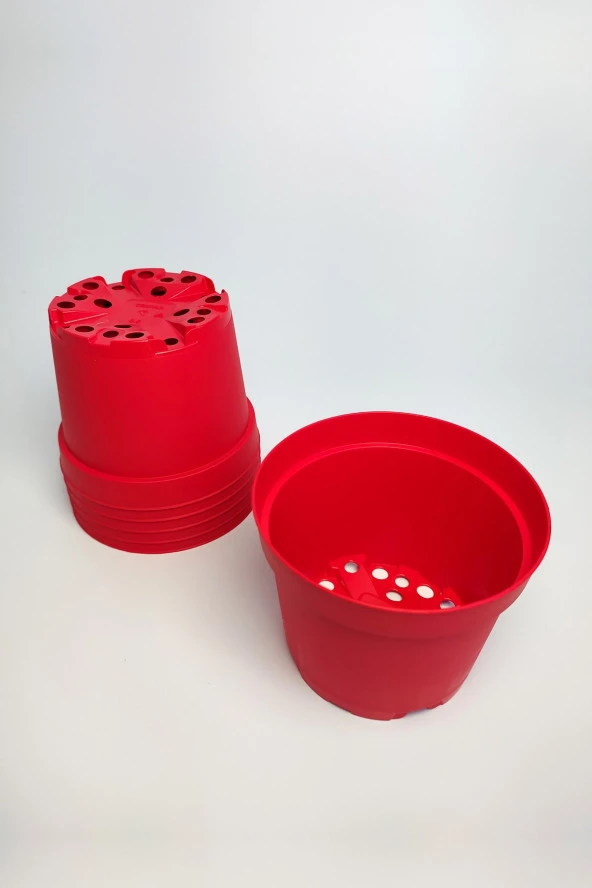 8.5 cm Kaktüs Sukulent Saksısı 5 Adet Kırmızı Tekpar Plastik Üretim Saksısı Bol Drenaj Deliği