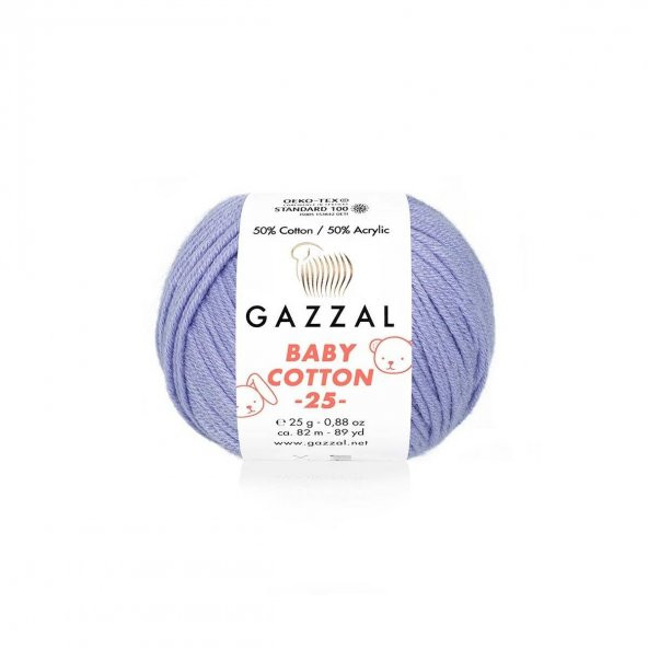 Gazzal *  Gazzal Baby Cotton 25 El Örgü İpi Lila 3420   Gazzal JİBOWE orjinal ürünler satıcısı