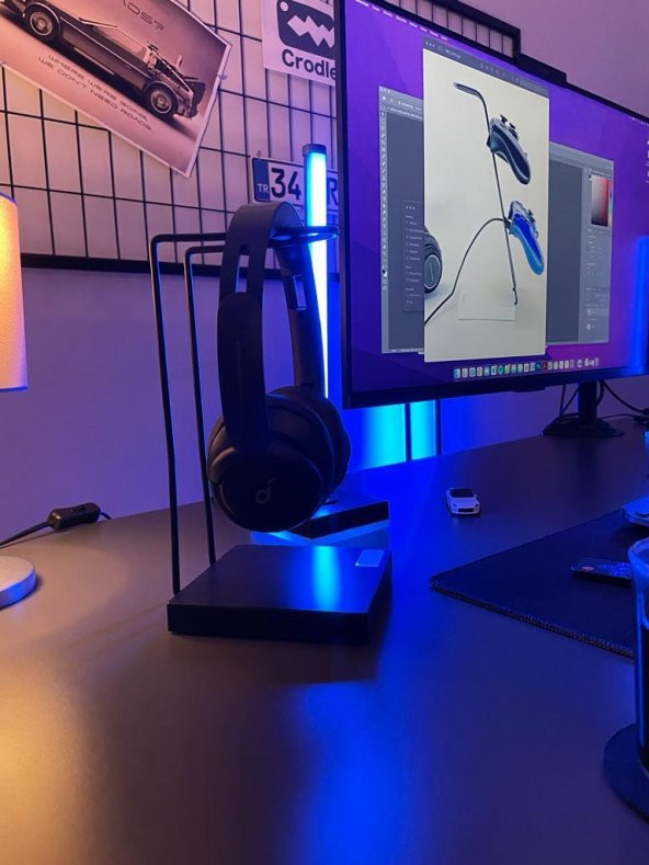 Mat Siyah Kaymaz Siyah Tabanlı Askı Aparatlı Stant Kulaküstü Gaming Oyuncu Kulaklık Tutucu Standı - 2