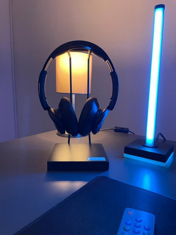 Mat Siyah Kaymaz Siyah Tabanlı Askı Aparatlı Stant Kulaküstü Gaming Oyuncu Kulaklık Tutucu Standı - 6