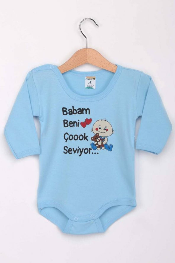 MİNİSOFT *  Babam Beni Çok Seviyor Kız Bebek Uzun Kollu Zıbın | Mavi   MİNİSOFT JİBOWE orjinal ürünler satıcısı - 1