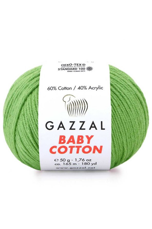 Gazzal *  Gazzal Baby Cotton El Örgü İpi Yeşil Çay 3448   Gazzal JİBOWE orjinal ürünler satıcısı