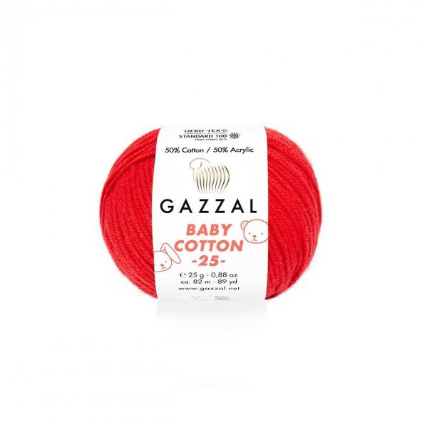 Gazzal *  Gazzal Baby Cotton 25 El Örgü İpi Alev Kırmızı 3443   Gazzal JİBOWE orjinal ürünler satıcısı