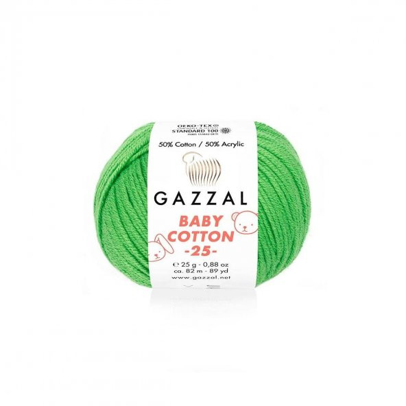 Gazzal *  Gazzal Baby Cotton 25 El Örgü İpi Çay Yeşili 3448   Gazzal JİBOWE orjinal ürünler satıcısı