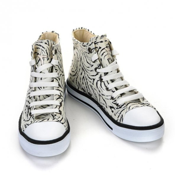 3D Kedili Siyah Beyaz Unisex Spor Ayakkabı Günlük Bot Sneakers Kaydırmaz Taban 7119 - 3