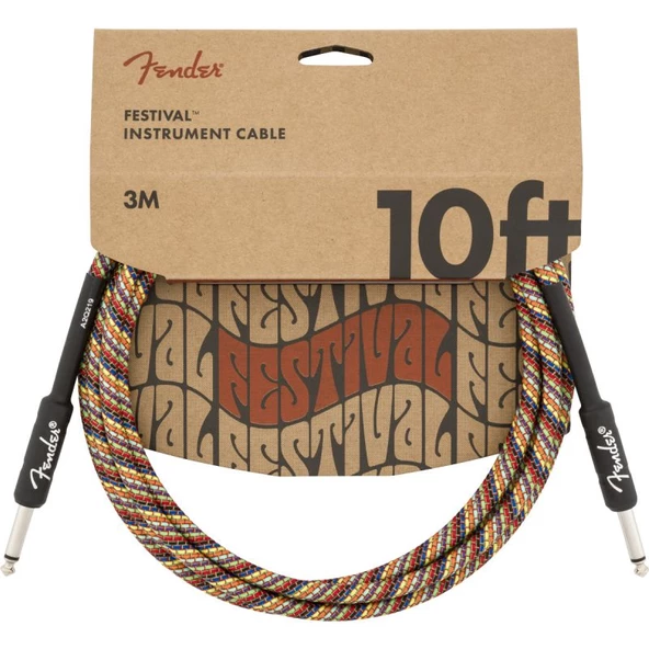 Fender Festival Düz/Düz Uçlu 3m Pure Hemp Rainbow Enstrüman Kablosu ürün görseli 1
