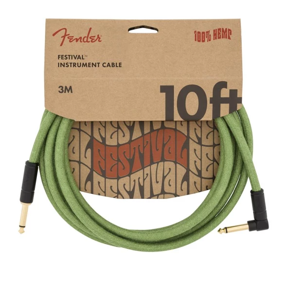 Fender Festival Düz/L Uçlu 3m Pure Hemp Yeşil Enstrüman Kablosu