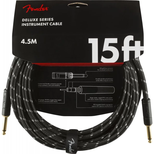 Fender Deluxe Düz/Düz Uçlu 4m Siyah Tweed Enstrüman Kablosu