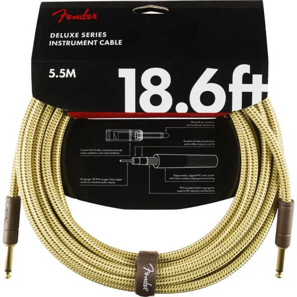 Fender Deluxe Düz/Düz Uçlu 5m Tweed Enstrüman Kablosu
