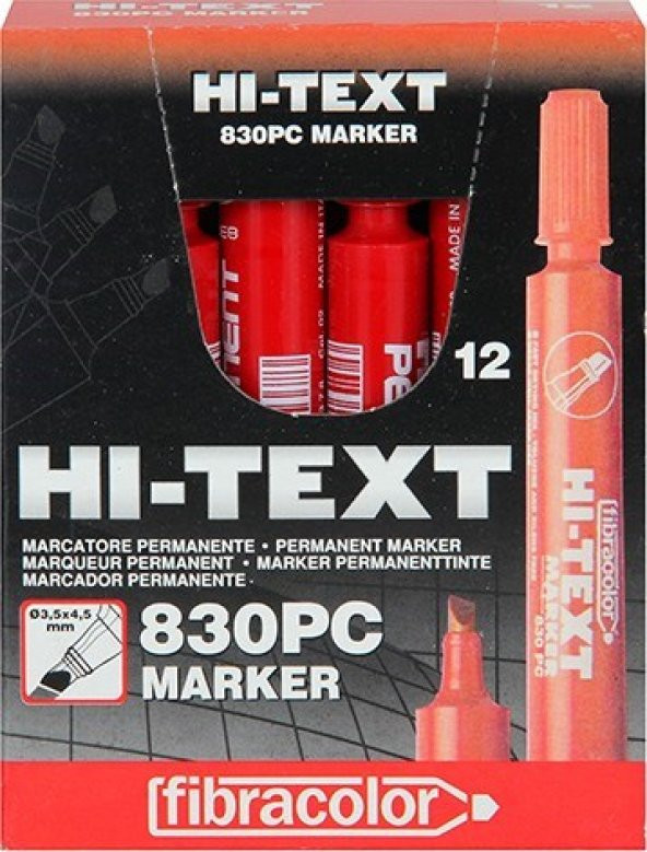 Hi-Text 830PC Permanent Marker Kesik Uçlu Kırmızı 12 Adet