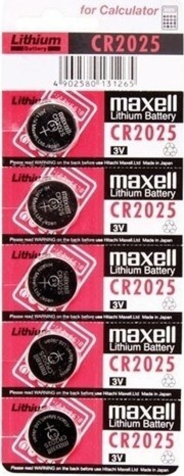 Maxell CR2025 3V Lityum Kartela Düğme Pil 5li