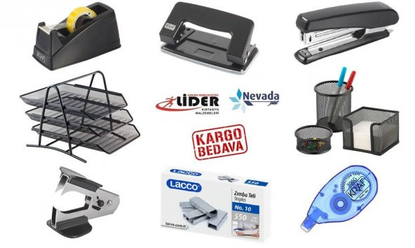 9 Parça Ofis Seti + Evrak Rafı - Delgeç - Bant Kesici