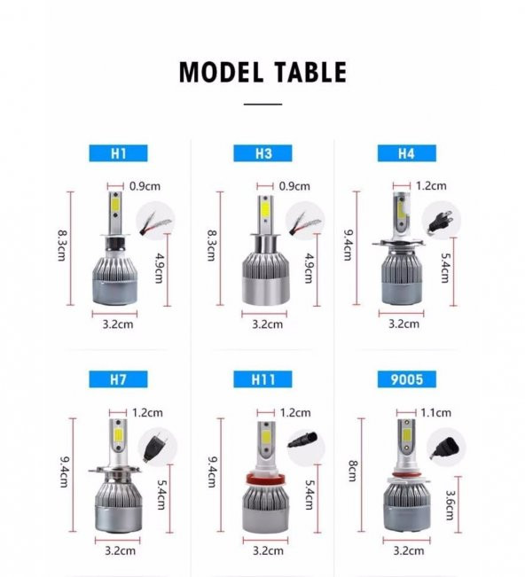 Buz Mavi C6 LED XENON 2 Adet H4 Uzun Kısa Led Xenon 48W 6900LM 8000K Far Ampülü seri BM - 3
